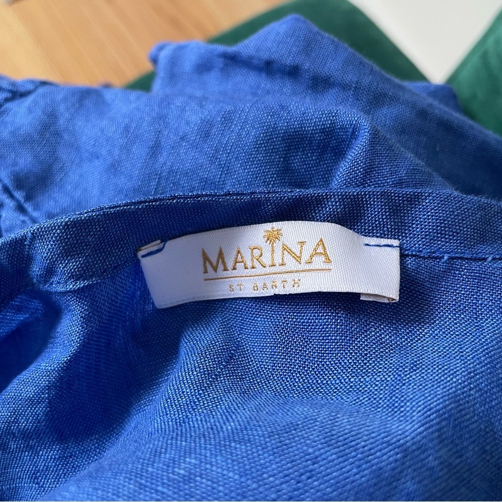 Marina St. Barth Bolero Nodo Central Linen Tie Front Plunge Cropped Top EUC OS - Picture 6 of 9